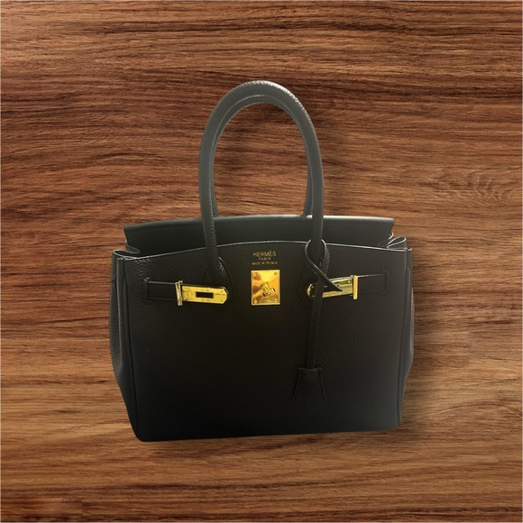 Handbags - 🌸WEEKEND SALE! Black gold pebbled h style Birkin tote bag purse satchel